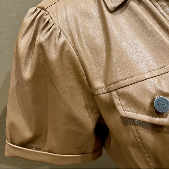 PAIGE Amina Faux-Leather Short-Sleeve Button-Front Mini Dress Size Medium - Picture 4 of 5